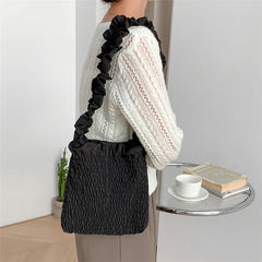 Large Capacity Knit Pleated Tote Bag for Women