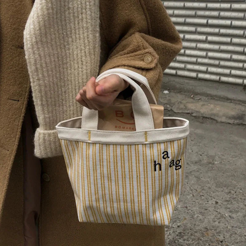 Literary Striped Canvas Lunch Tote Bag