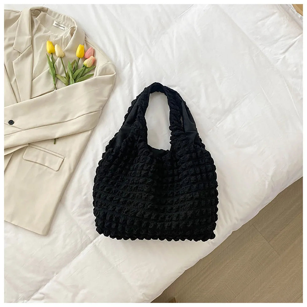 Pleated Bubble Shoulder Bag Solid Candy Underarm Bags