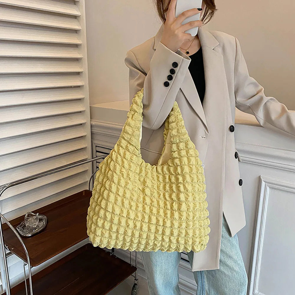 Pleated Bubble Shoulder Bag Solid Candy Underarm Bags