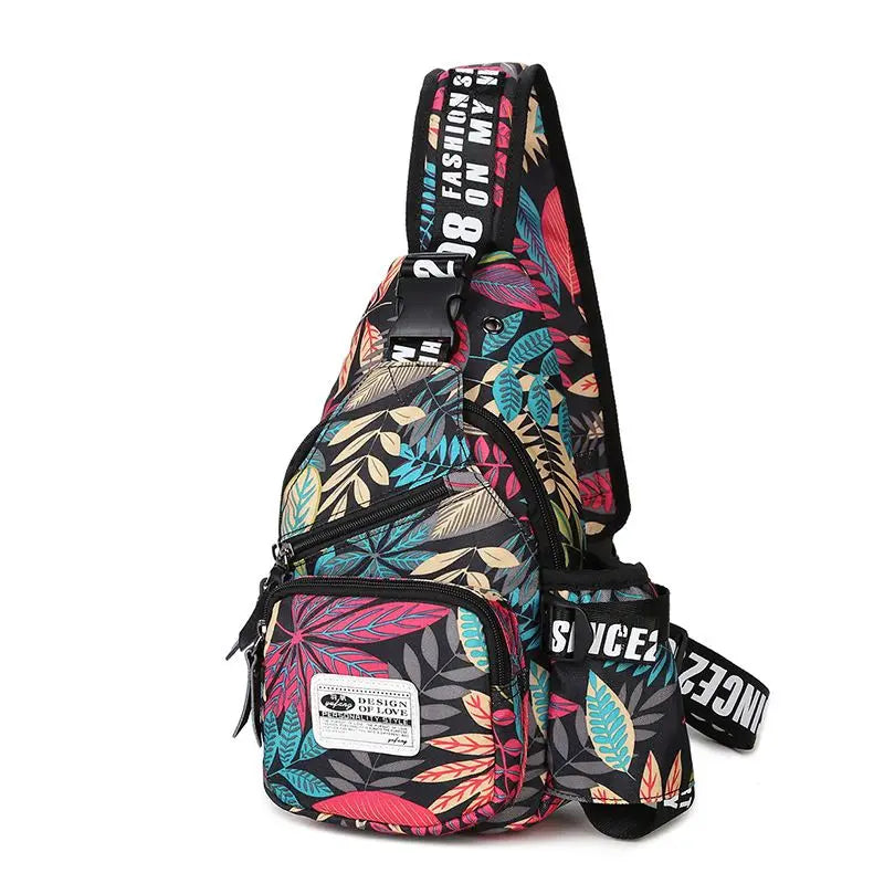 Men's Sling Bag Leaves Print Crossbody Waterproof Chest Shoulder