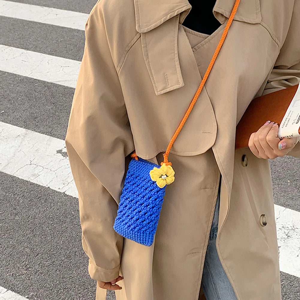 Student Knit Shoulder Bag with Flower