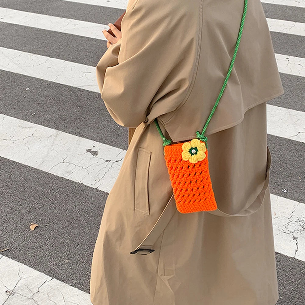 Student Knit Shoulder Bag with Flower