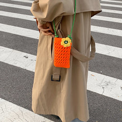 Student Knit Shoulder Bag with Flower