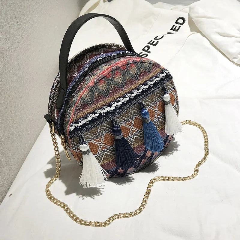 Bohemia Fringe Round Satchel Bag Chain Shoulder Handbag