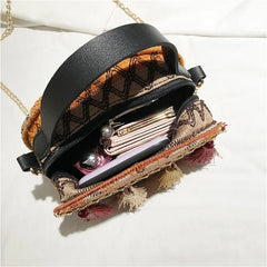 Bohemia Fringe Round Satchel Bag Chain Shoulder Handbag