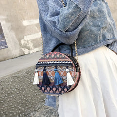Bohemia Fringe Round Satchel Bag Chain Shoulder Handbag