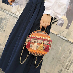 Bohemia Fringe Round Satchel Bag Chain Shoulder Handbag