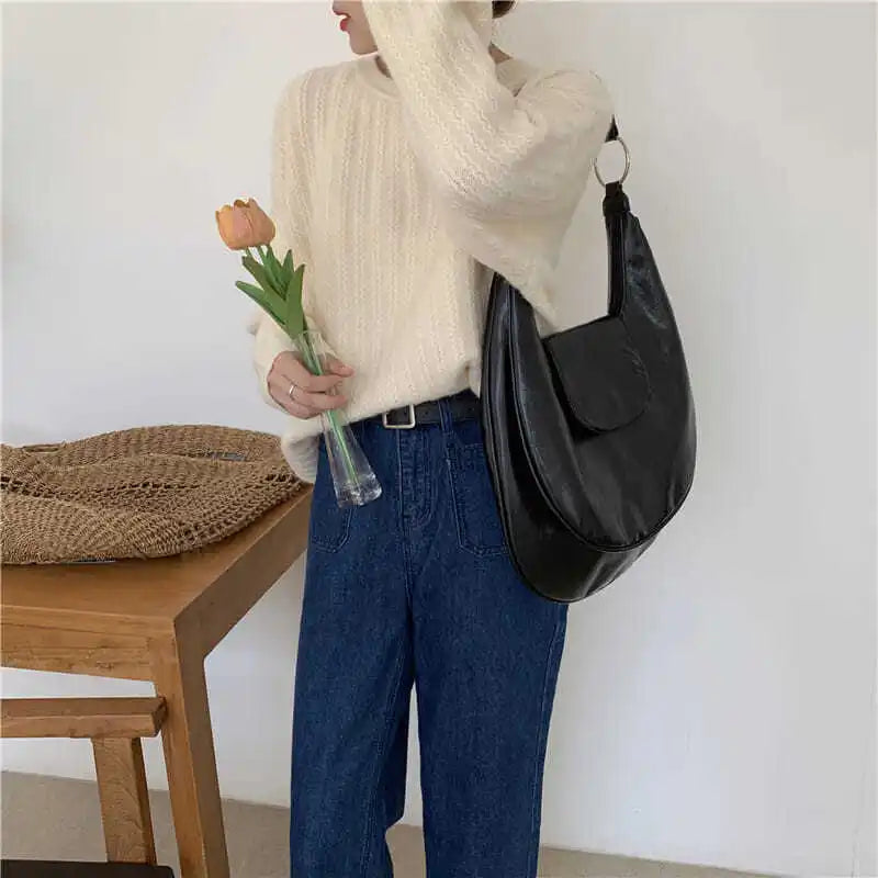 Vintage PU Leather Shoulder Bags Women Large Capacity Ladies Handbags
