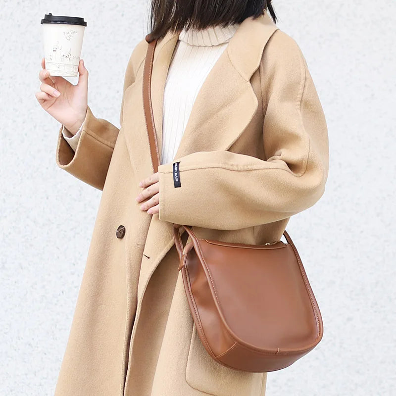 Vintage Minimalist Leisure Shoulder Bags Semi Circle Handbags