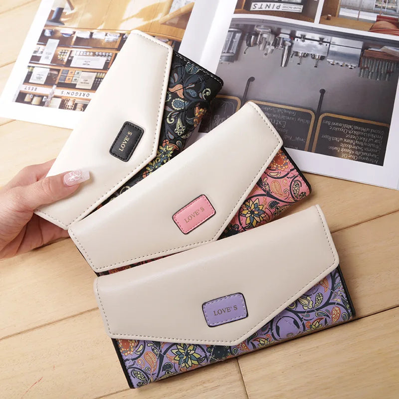 Floral Rhombus PU Leather Purse Envelope Ladies Wallet Clutch Bag