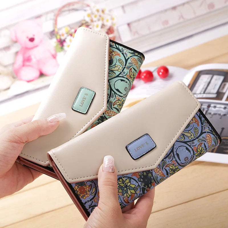 Floral Rhombus PU Leather Purse Envelope Ladies Wallet Clutch Bag