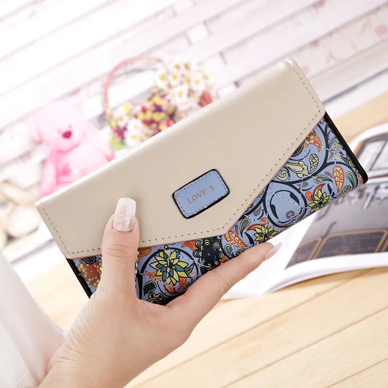 Floral Rhombus PU Leather Purse Envelope Ladies Wallet Clutch Bag