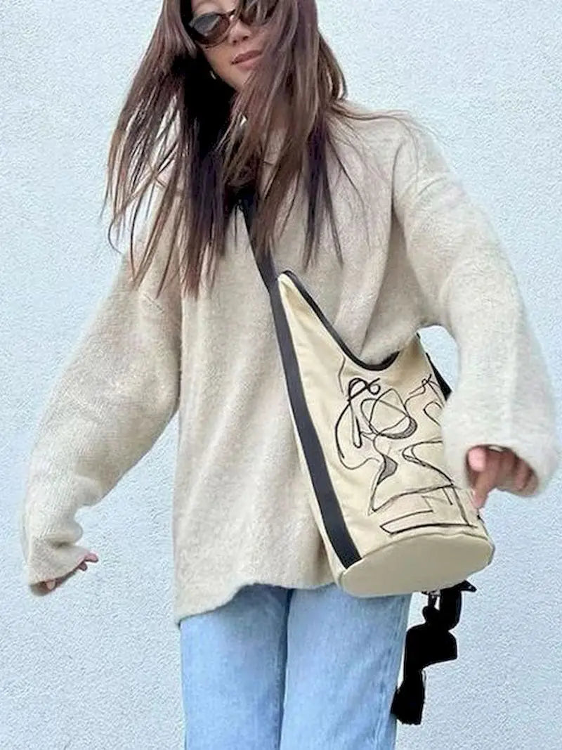 Women's Retro Shoulder Bag Graffiti Casual Bucket Bag
