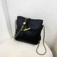 Western Style Texture Bucket Bag with Chains