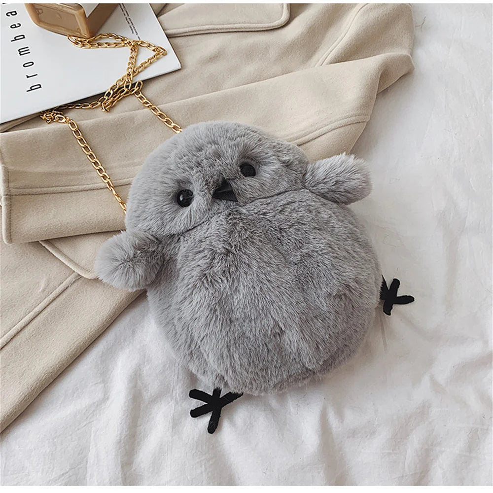 Plush Owl Crossbody Bag with Chain Shoulder Strap