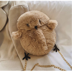 Plush Owl Crossbody Bag with Chain Shoulder Strap