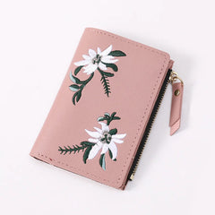 Embroidery Flower Zipper Short Purse Thin Style Multi-card