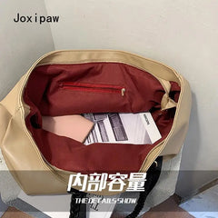 Vintage Large Capacity Tote Bag Solid Versatile Shoulder Bag PU Leather Handbags