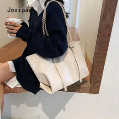 Vintage Large Capacity Tote Bag Solid Versatile Shoulder Bag PU Leather Handbags
