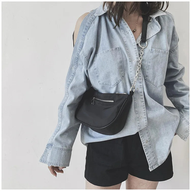 Vintage Nylon Crossbody Bag for Women Girl Chain Shoulder Bag