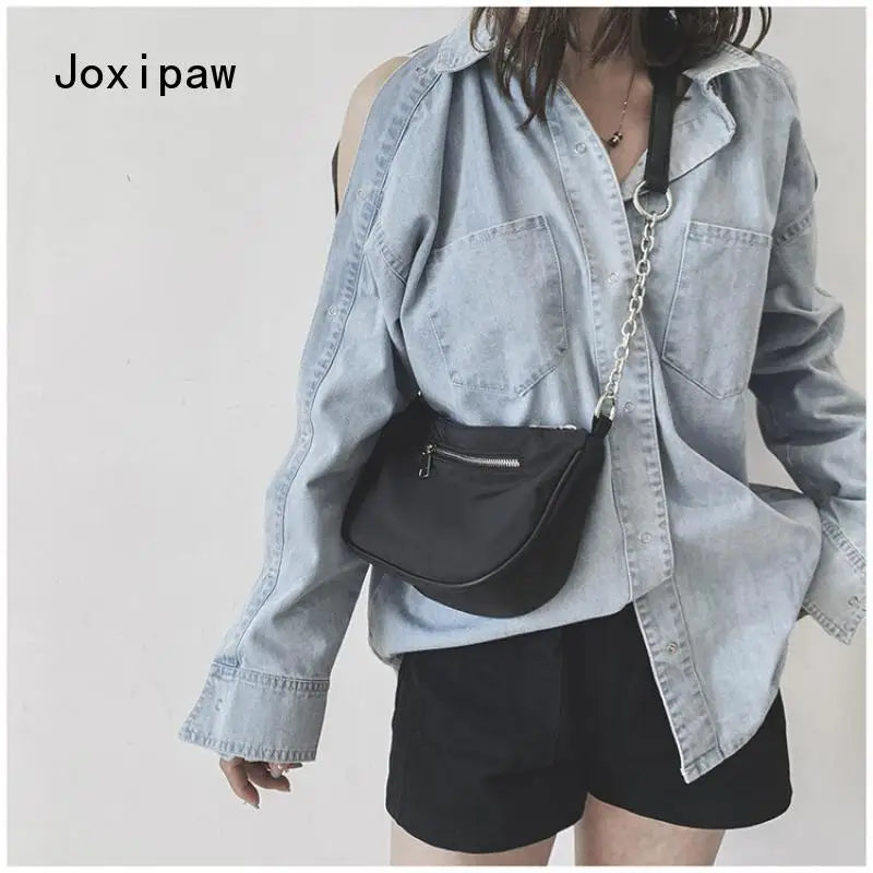 Vintage Nylon Crossbody Bag for Women Girl Chain Shoulder Bag