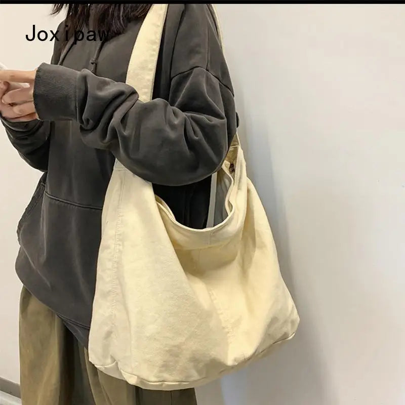 Vintage Canvas Shoulder Bag for Women Casual Crossbody Bags Female