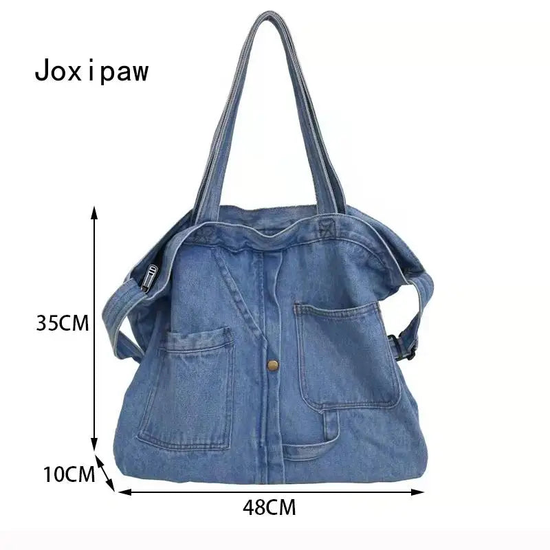 Women's Denim Canvas Shoulder Bag Large Capacity Casual Tote Handbag