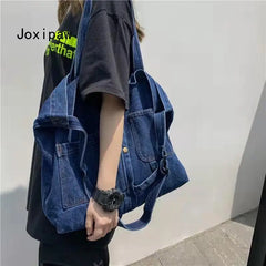 Women's Denim Canvas Shoulder Bag Large Capacity Casual Tote Handbag