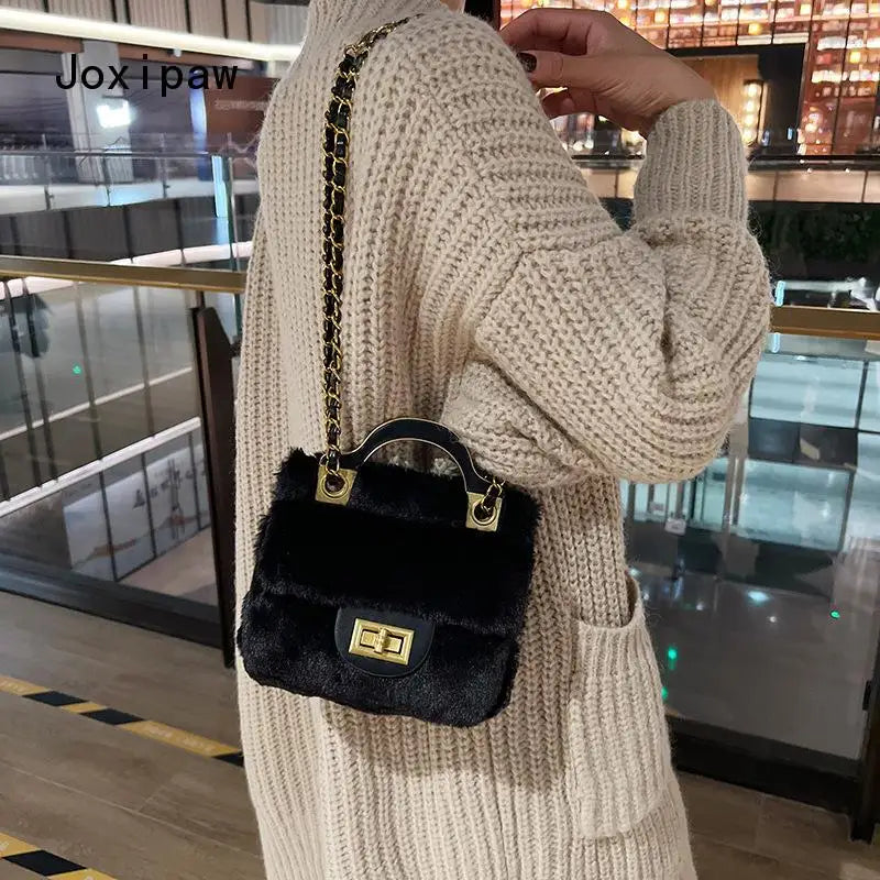 Vintage Mini Crossbody Bag for Women Plush Messenger Bag