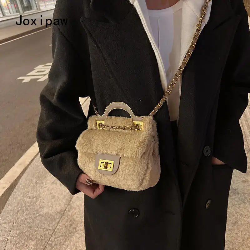 Vintage Mini Crossbody Bag for Women Plush Messenger Bag