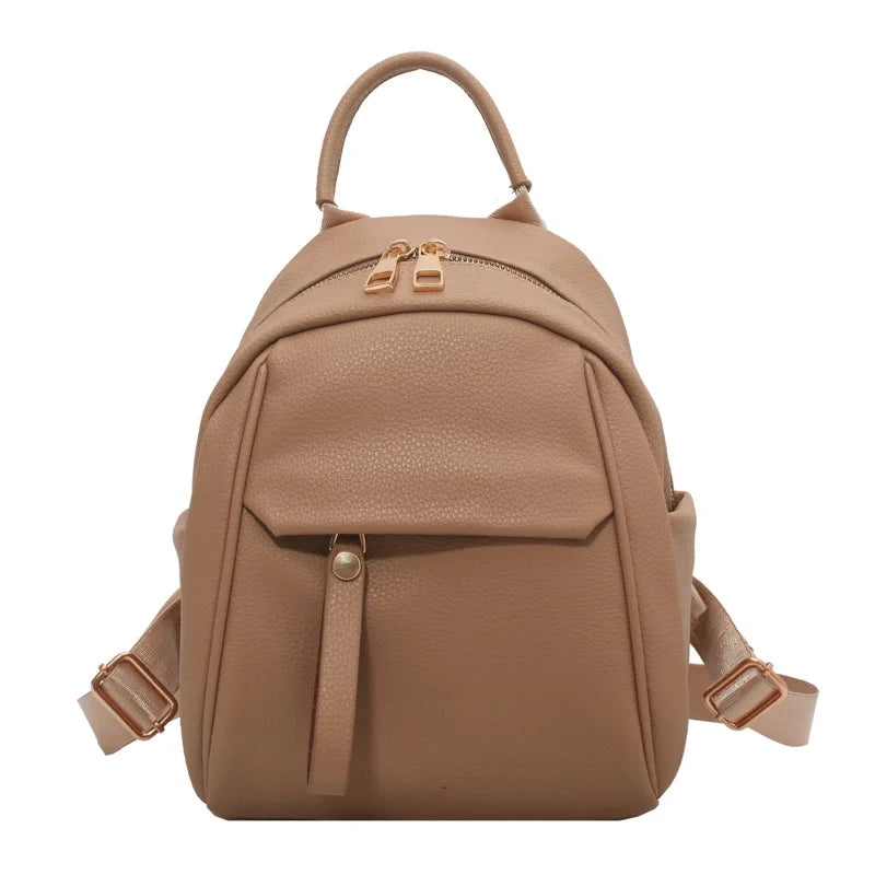 Solid Leather Women Backpack Large Capacity All-Matched Ladies Bag