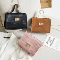 Crocodile Pattern Sling Bag Crossbody Chain Shoulder Messenger Commute Small