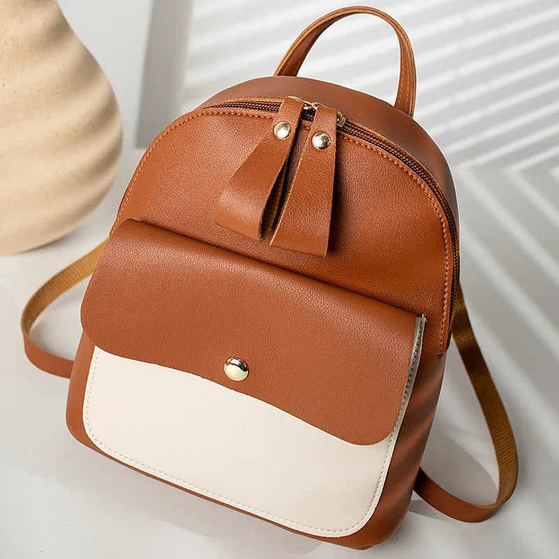 Women's Double Zipper Pull Bump Small Backpack Diagonal Bag Mini Backpack
