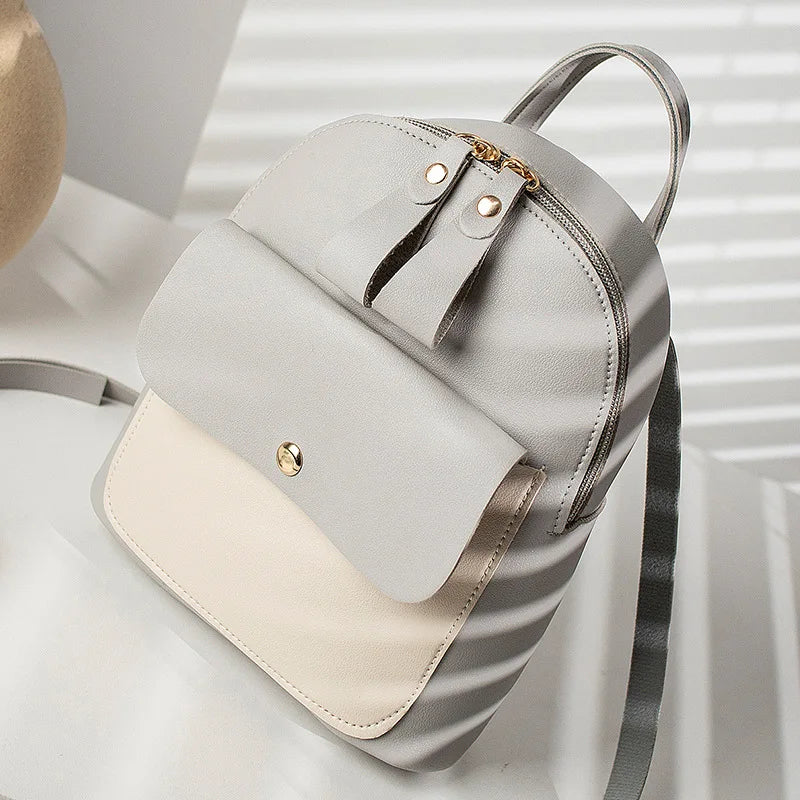Women's Double Zipper Pull Bump Small Backpack Diagonal Bag Mini Backpack
