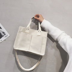 Large Canvas Shoulder Bag Multi-pocket Hand-held Messenger Bag