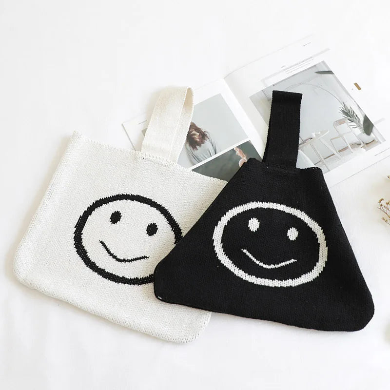 Wool Smiling Face Handbag Ins Knitting Casual Handbag