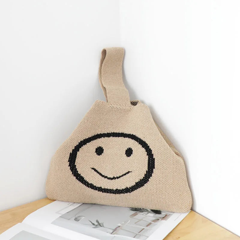 Wool Smiling Face Handbag Ins Knitting Casual Handbag
