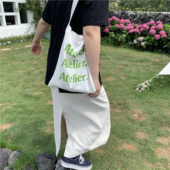 Canvas Shoulder Bag Letter Printed Large Handbag