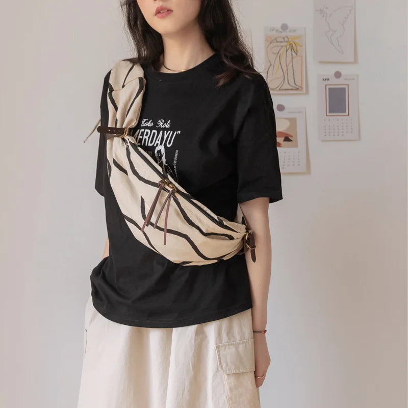 Canvas Waist Bag Streetwear Shoulder Bag Unisex Couple Bag