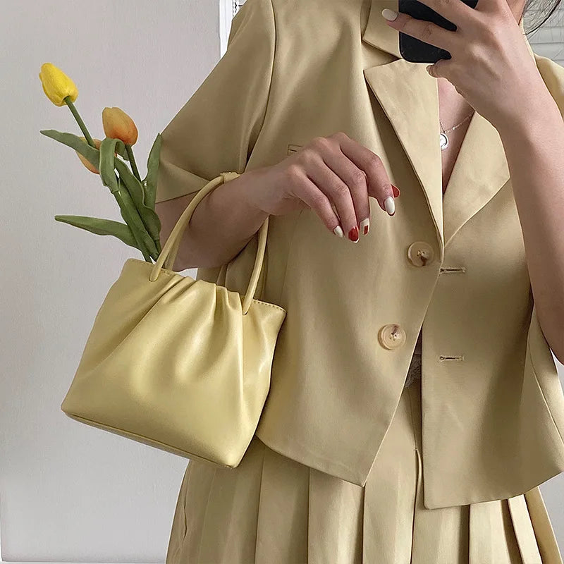 Pleated Small Square Bag Women's Handbag Casual Messenger Bag