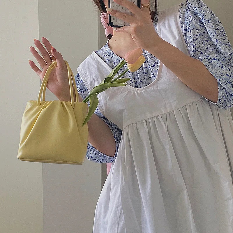 Pleated Small Square Bag Women's Handbag Casual Messenger Bag