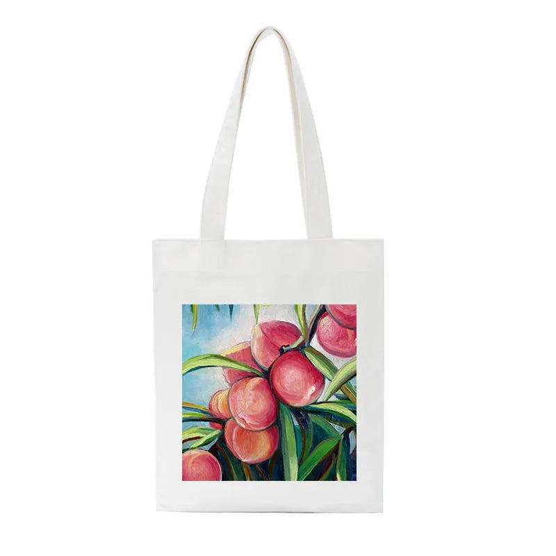 Peach Print Harajuku Bag Large-Capacity Canvas Vintage Cartoon Ulzzang