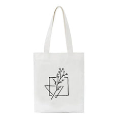 Vintage Plant Print Canvas Shoulder Bag Y2K Casual Large Capacity
