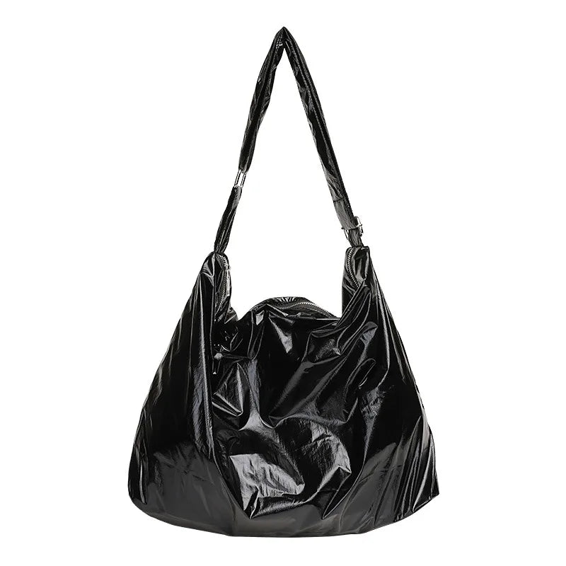 Retro Tin Foil Shoulder Bag Casual Solid Nylon Women's Bag