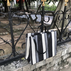 Striped Canvas Shoulder Bag Large-Capacity Shopping Handbag