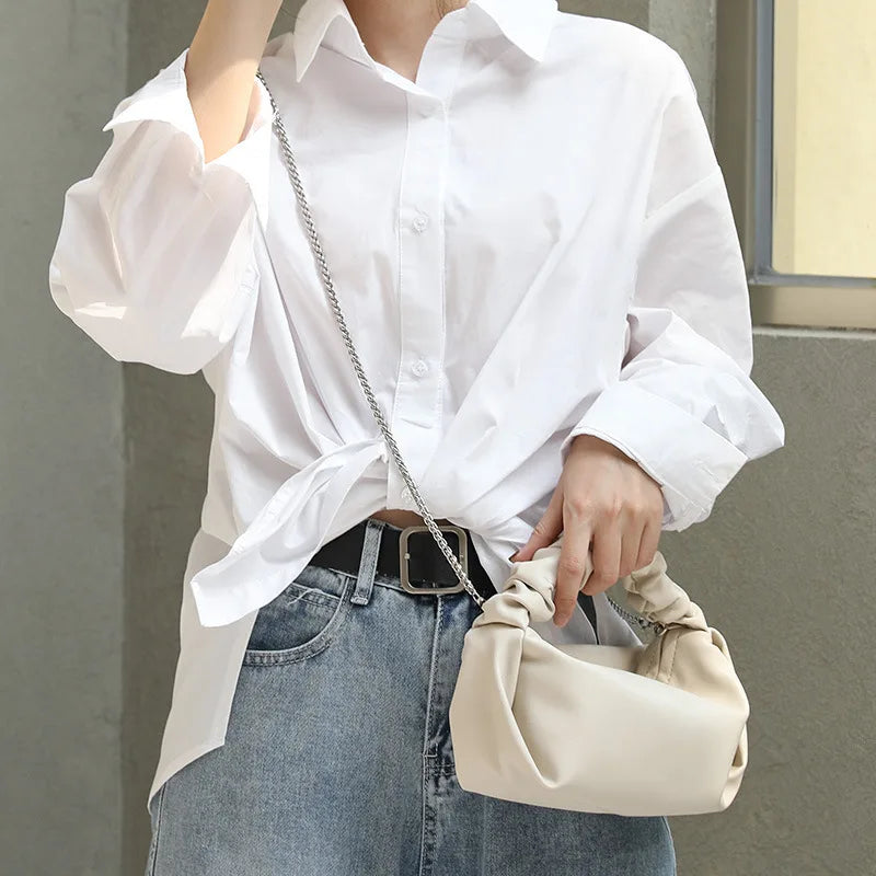Retro Pleated Shoulder Bag in Soft Leather