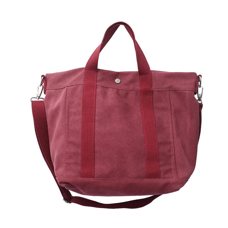Large Capacity Canvas Tote Bag Women Casual Solid Color Travel Shoulder Bag