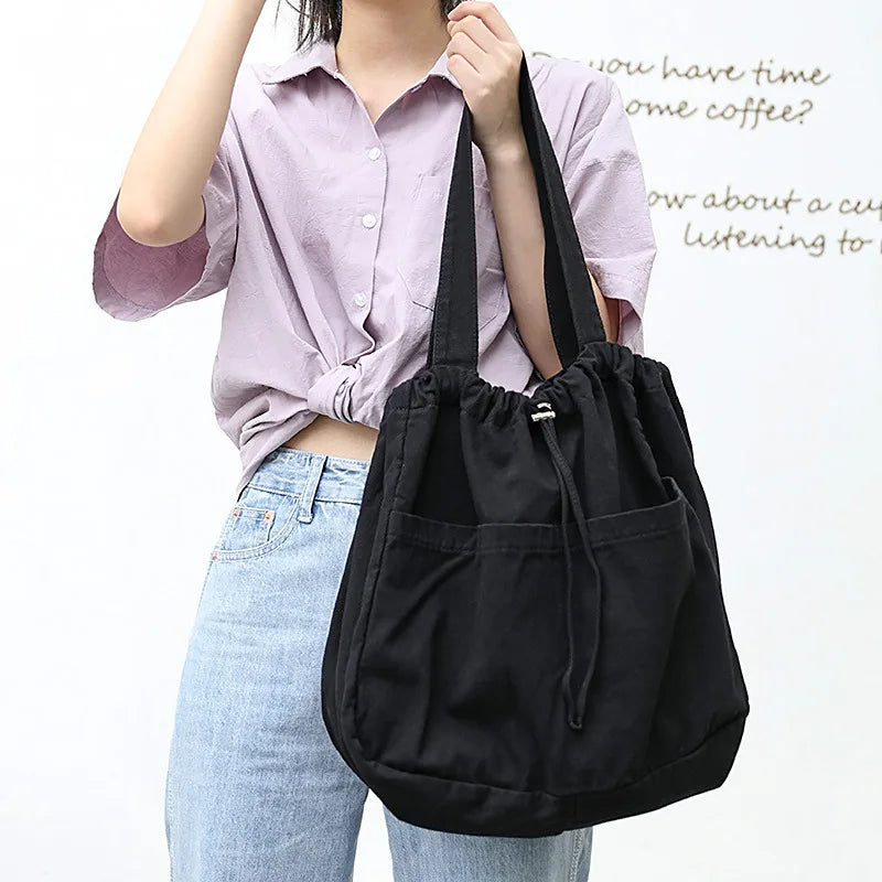 Large-Capacity Canvas Drawstring Bundle Handbag