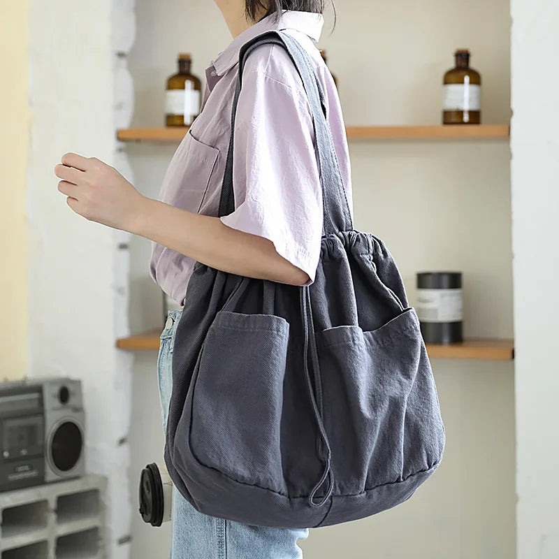Large-Capacity Canvas Drawstring Bundle Handbag